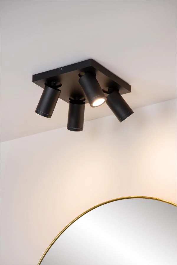 Lucide TAYLOR - Plafondspot Badkamer - LED Dim to warm - GU10 - 4x5W 2200K/3000K - IP44 - Zwart - sfeer 3